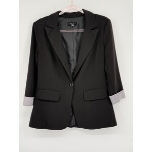 BCX Womens Black Blazer 3/4 Sleeve Striped Cuff Single Button Lapel Collar Sz XL
